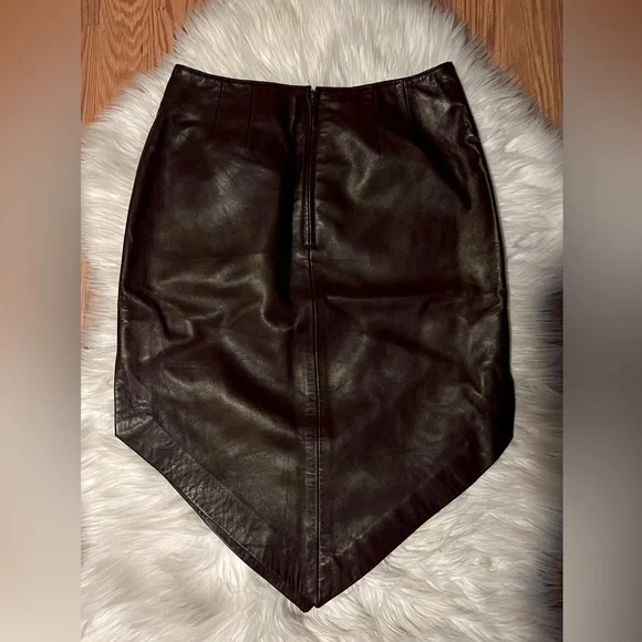 CACHE Oxblood Burgundy Leather Asymmetric Midi Slit Skirt 90s Deadstock - Picture 2 of 13